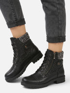 Bottines Femme Rangers Cuir Empiècement Maille