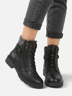 Bottines Femme Rangers Cuir Empiècement Maille