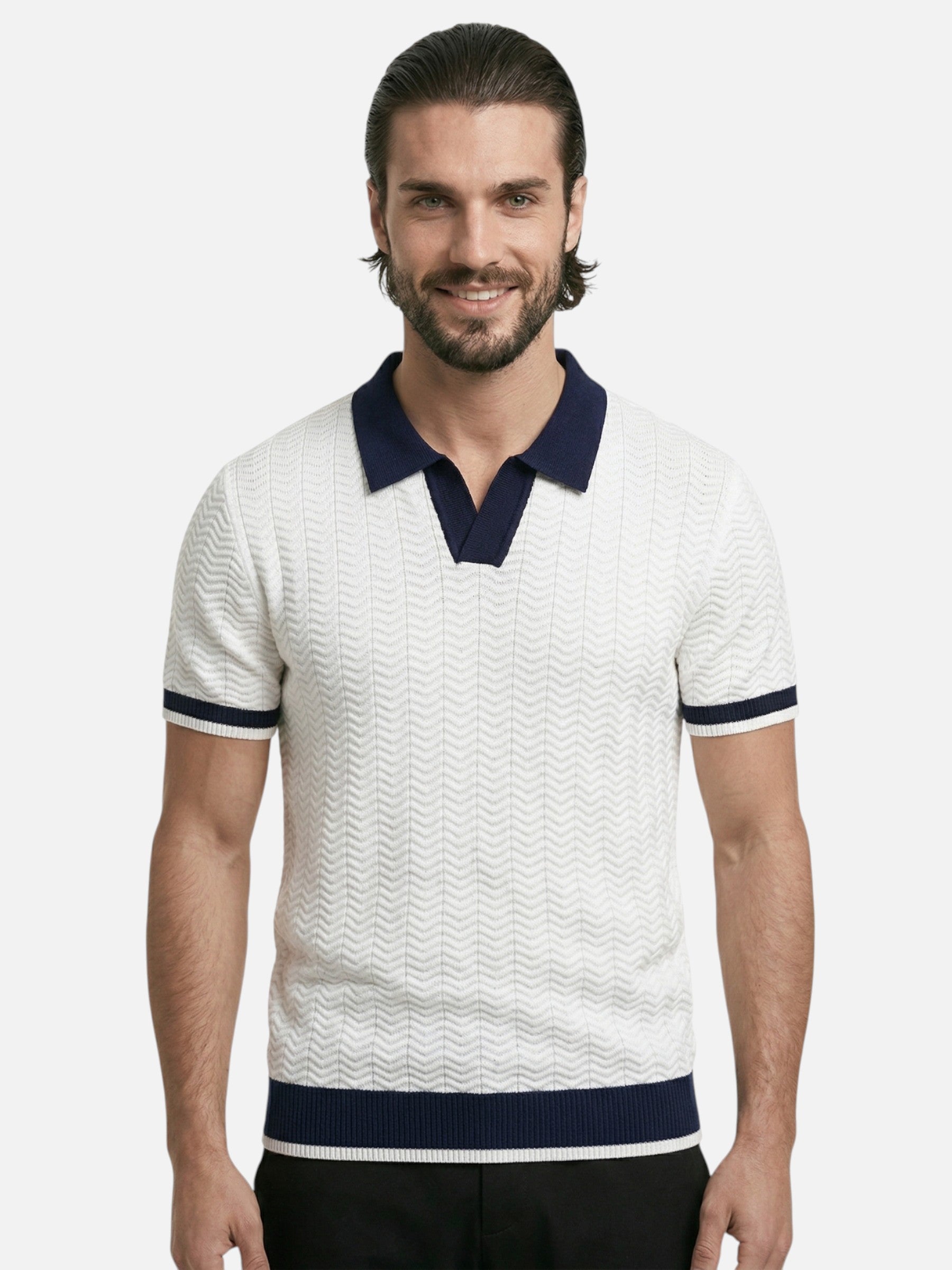 Men's polo shirt in elegant textured knit with short sleeves