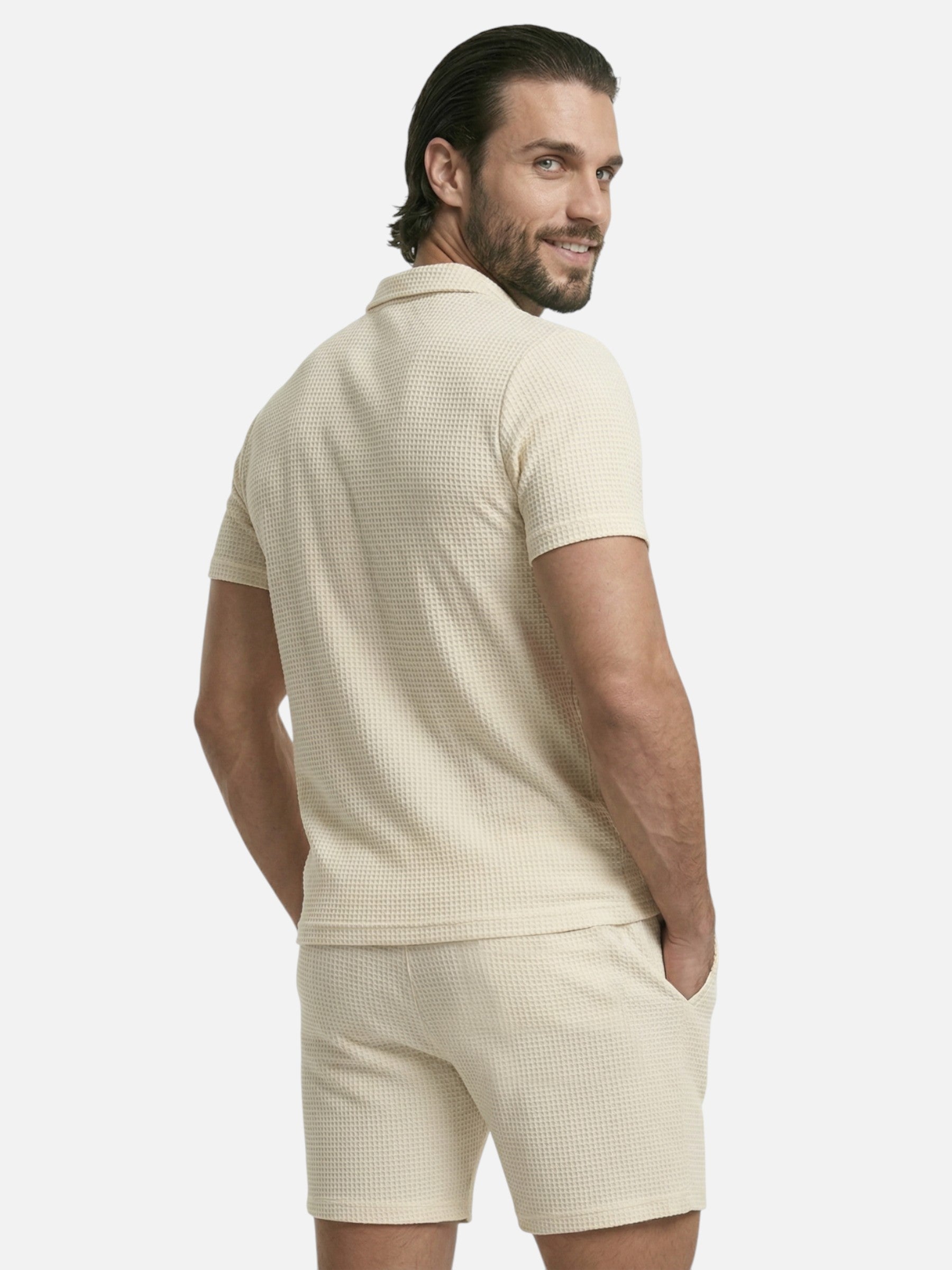 Conjunto de verano texturizado de manga corta para hombre – corte moderno y transpirable