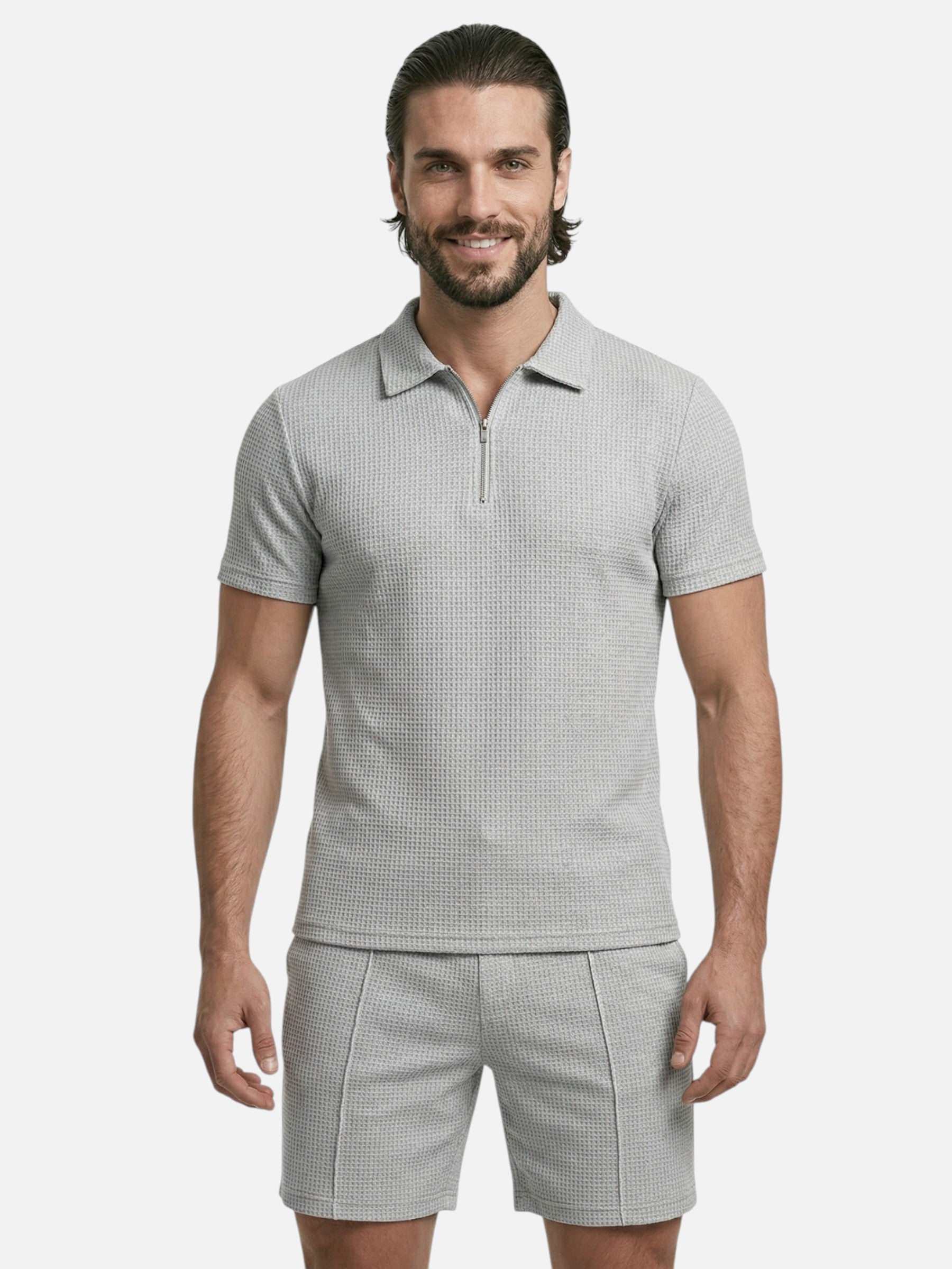 Conjunto de verano texturizado de manga corta para hombre – corte moderno y transpirable