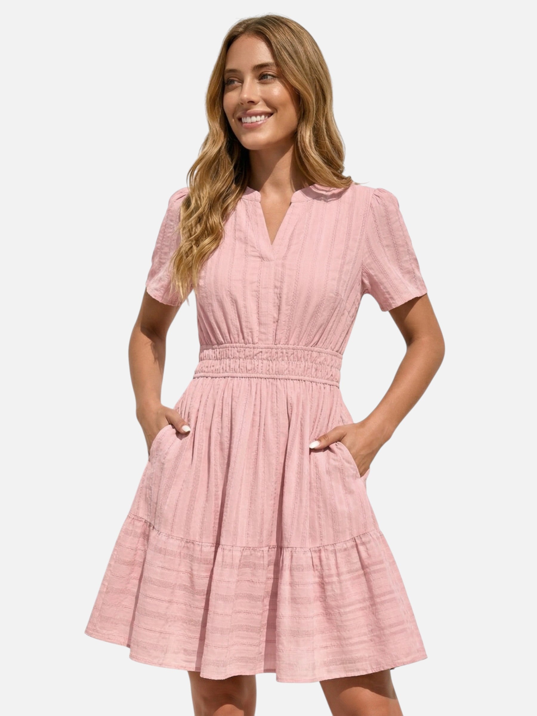 Vestido de verano texturizado de manga corta para mujer – corte fluido y ligero