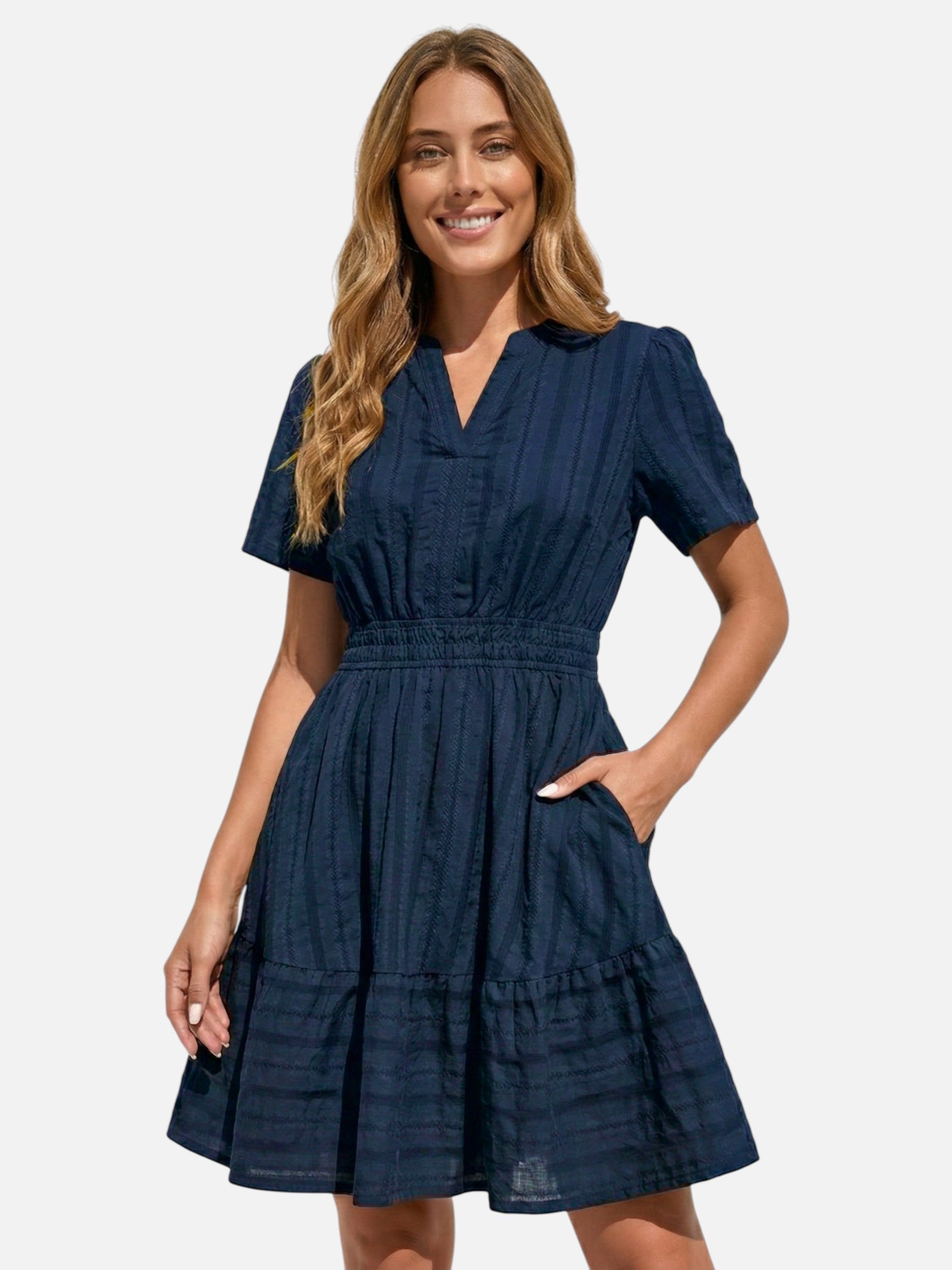 Vestido de verano texturizado de manga corta para mujer – corte fluido y ligero