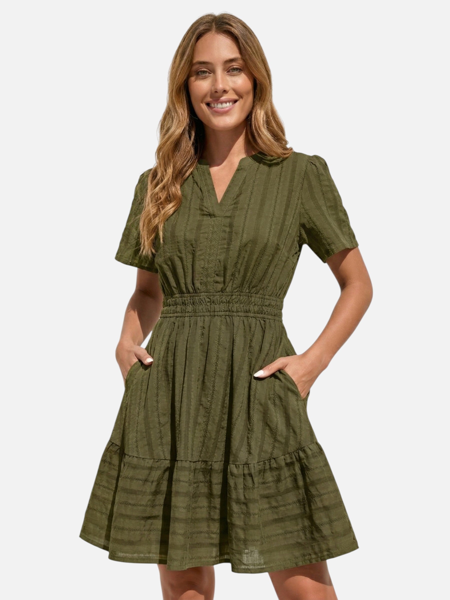 Robe femme été texturée manches courtes – Coupe fluide et légère