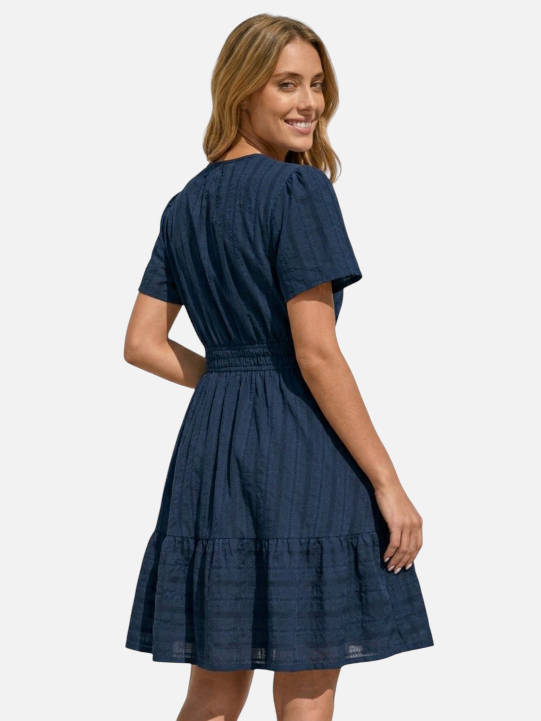 Robe femme été texturée manches courtes – Coupe fluide et légère