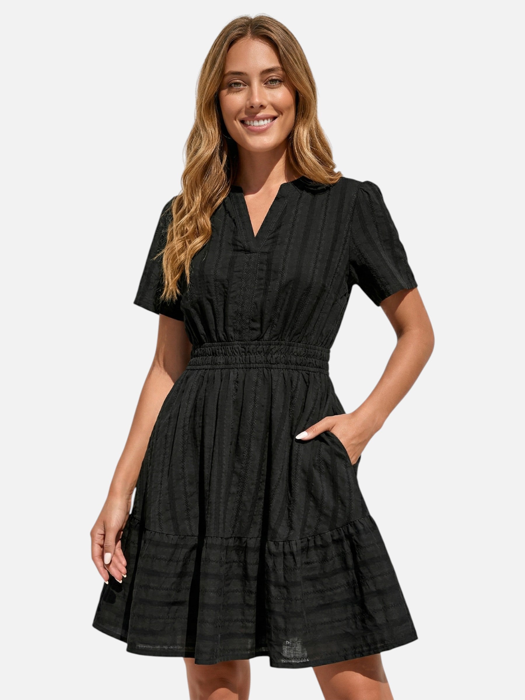 Robe femme été texturée manches courtes – Coupe fluide et légère