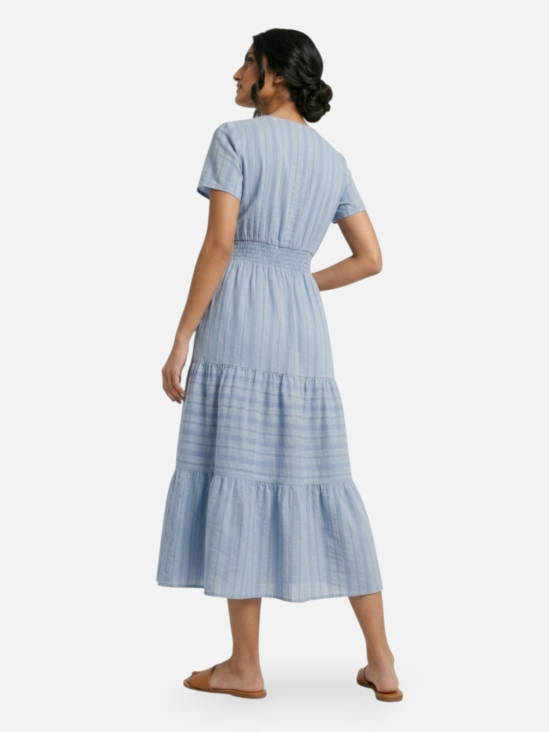 Robe longue femme fluide taille smockée élégante été