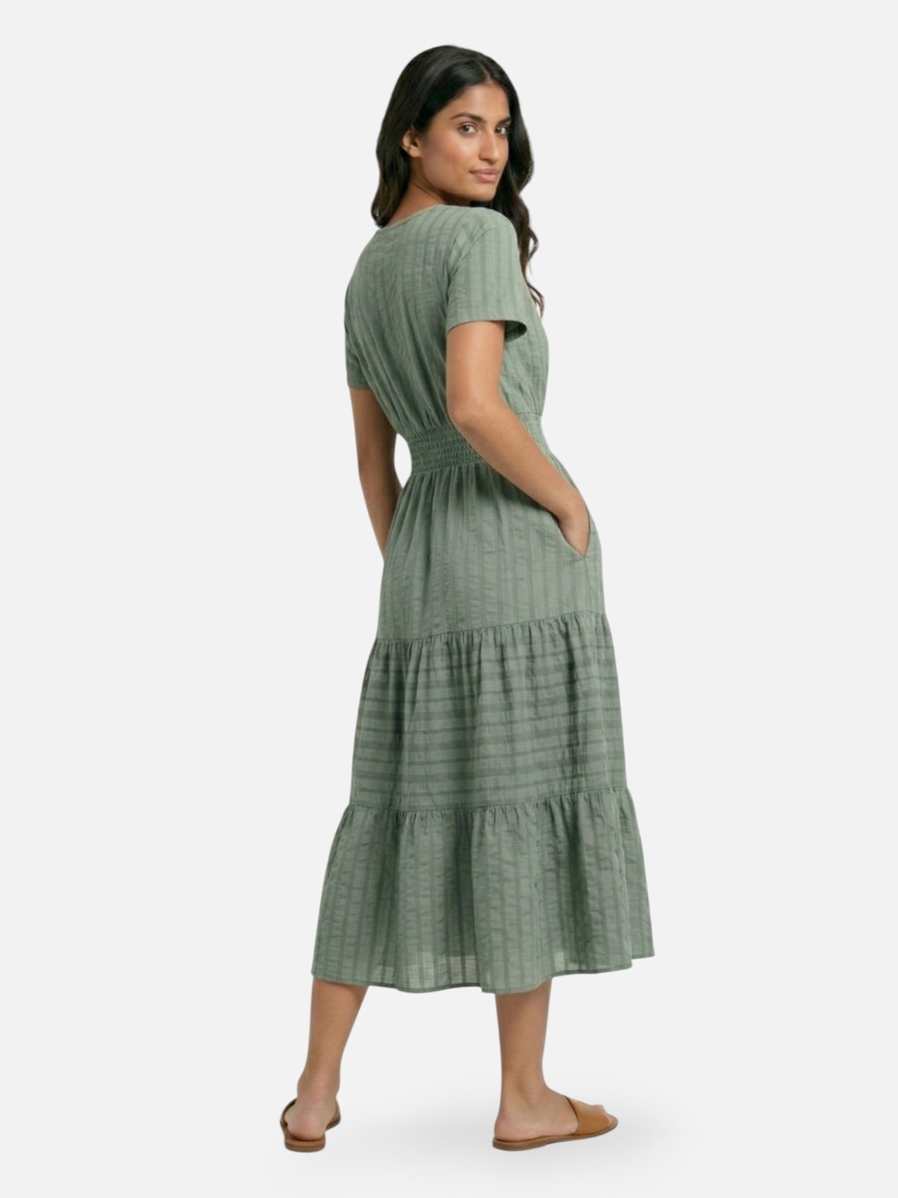 Robe longue femme fluide taille smockée élégante été