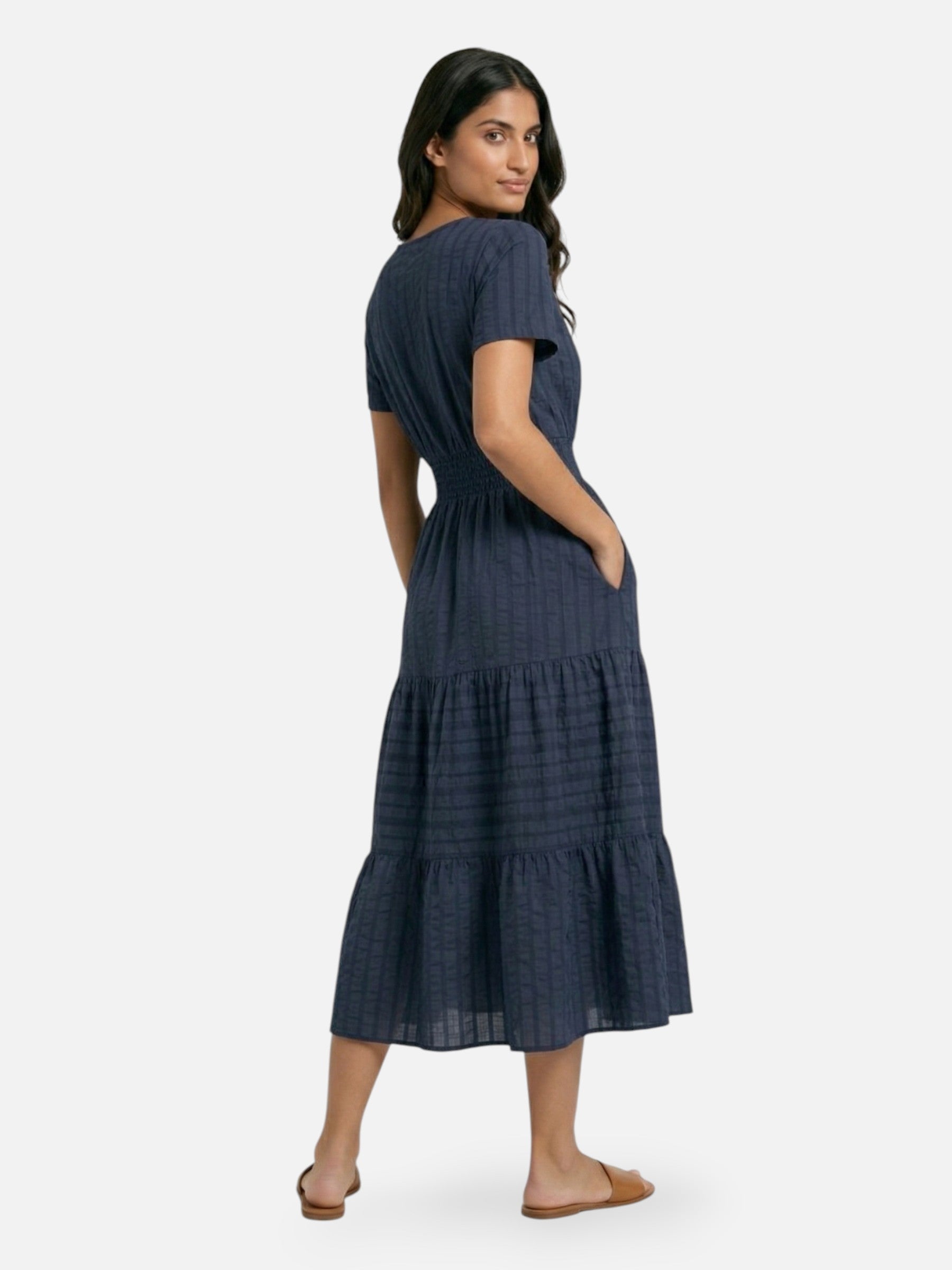Robe longue femme fluide taille smockée élégante été