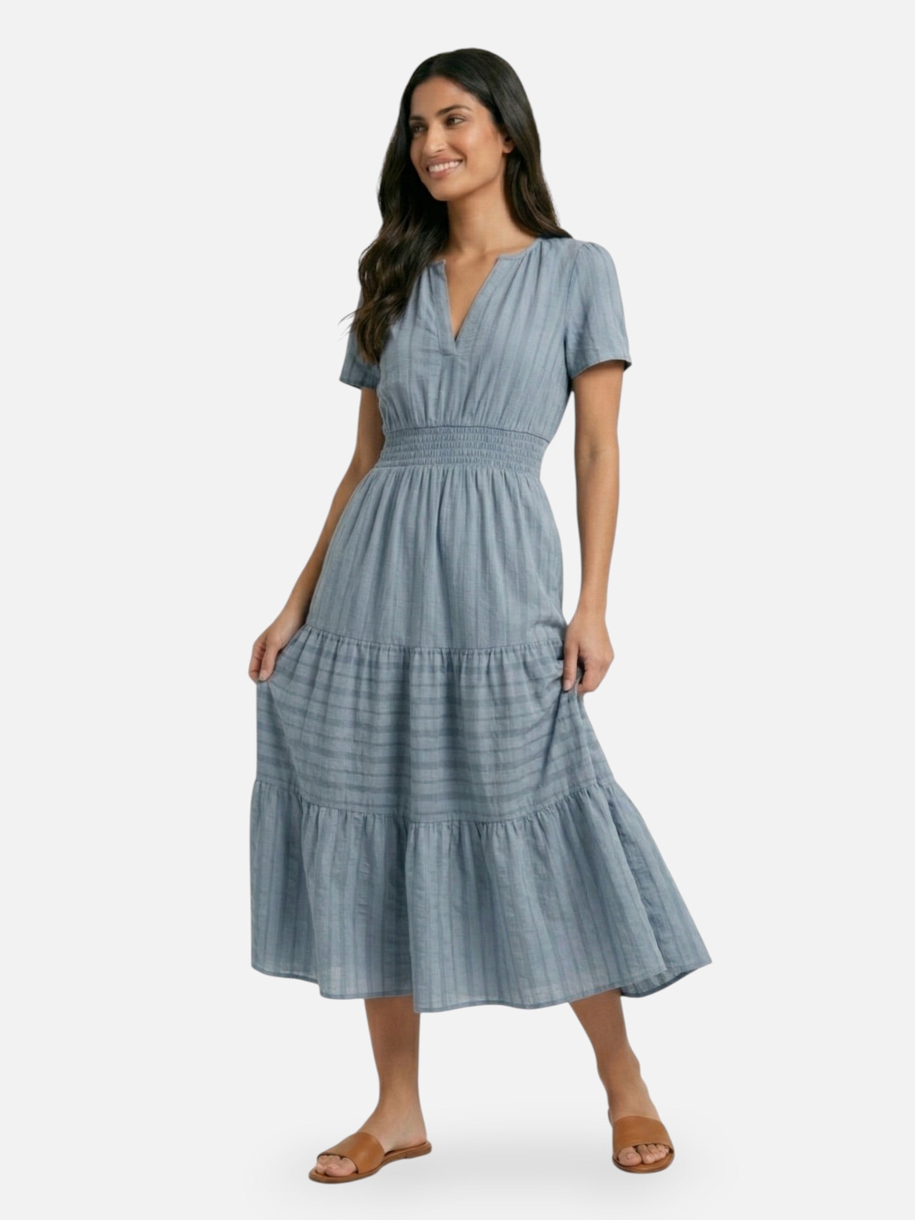Robe longue femme fluide taille smockée élégante été