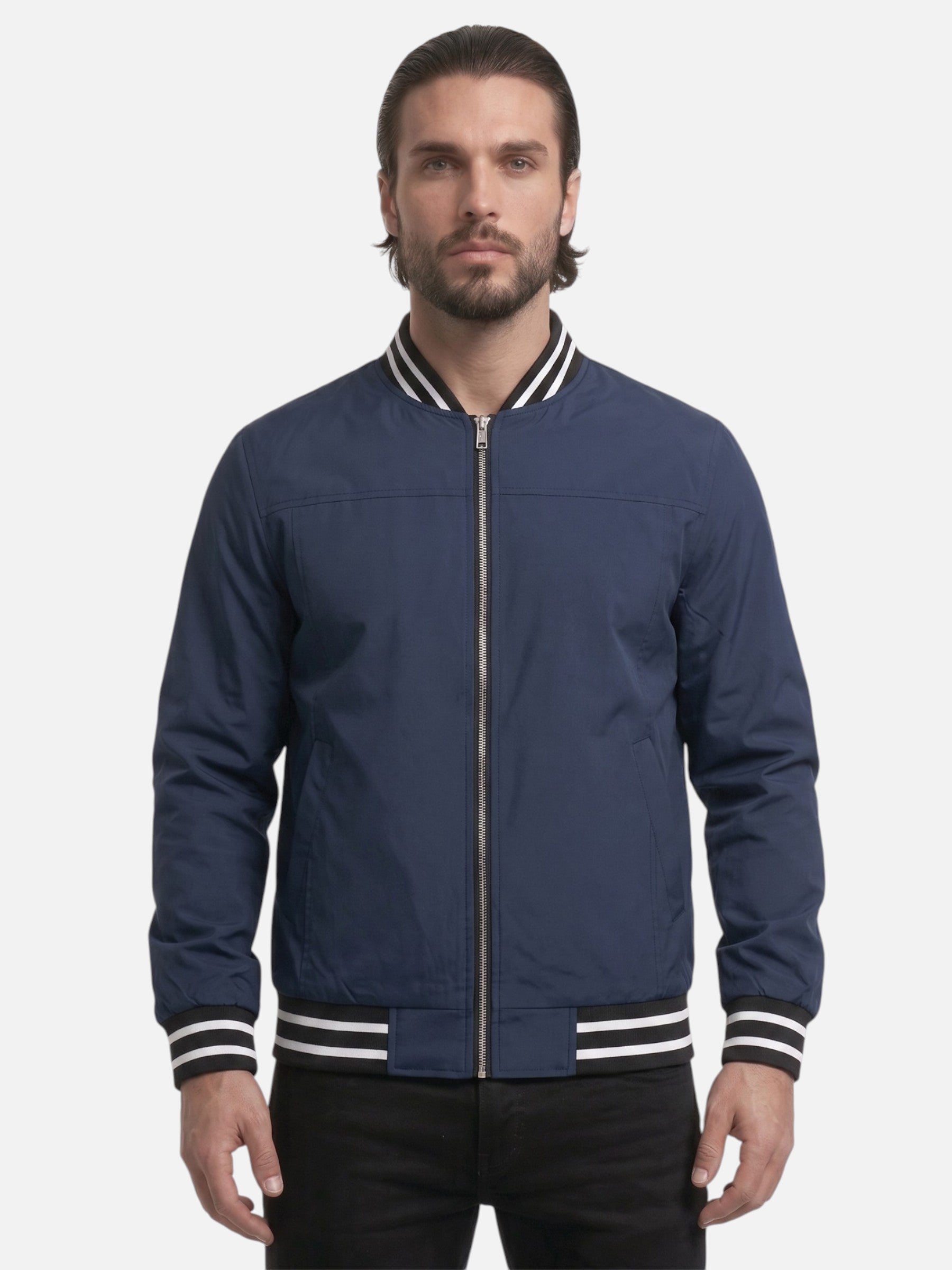 Blouson Bomber Homme Rayé Zippé