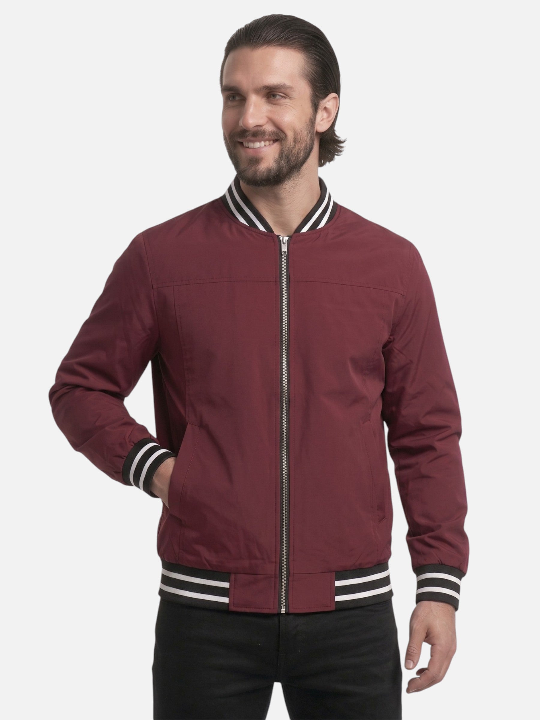 Blouson Bomber Homme Rayé Zippé