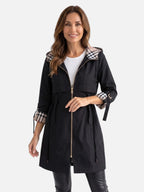 Parka Femme Imperméable à Capuche Doublure à Carreaux