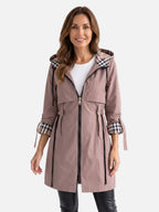 Parka Femme Imperméable à Capuche Doublure à Carreaux