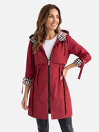Parka Femme Imperméable à Capuche Doublure à Carreaux