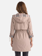 Parka Femme Imperméable à Capuche Doublure à Carreaux