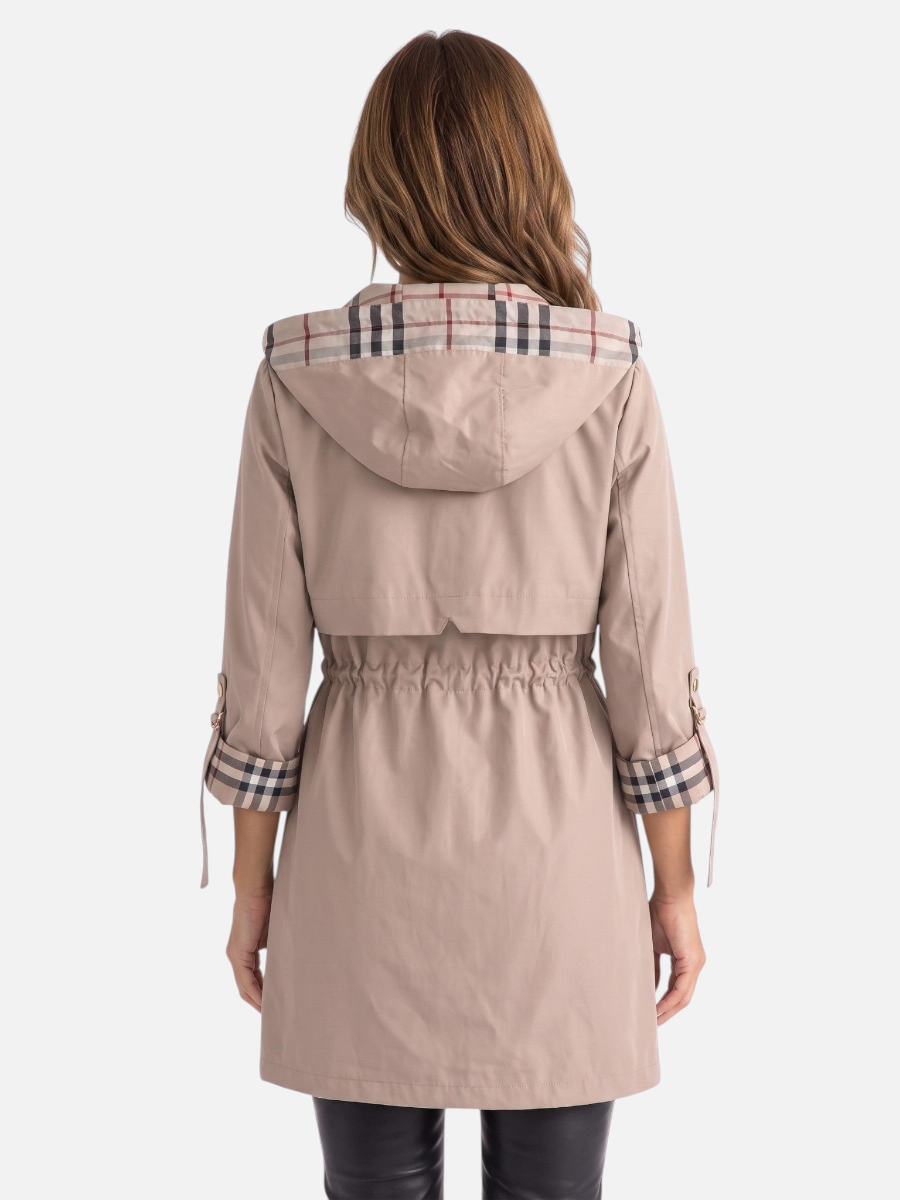 Parka Femme Imperméable à Capuche Doublure à Carreaux
