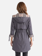 Parka Femme Imperméable à Capuche Doublure à Carreaux