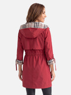 Parka Femme Imperméable à Capuche Doublure à Carreaux