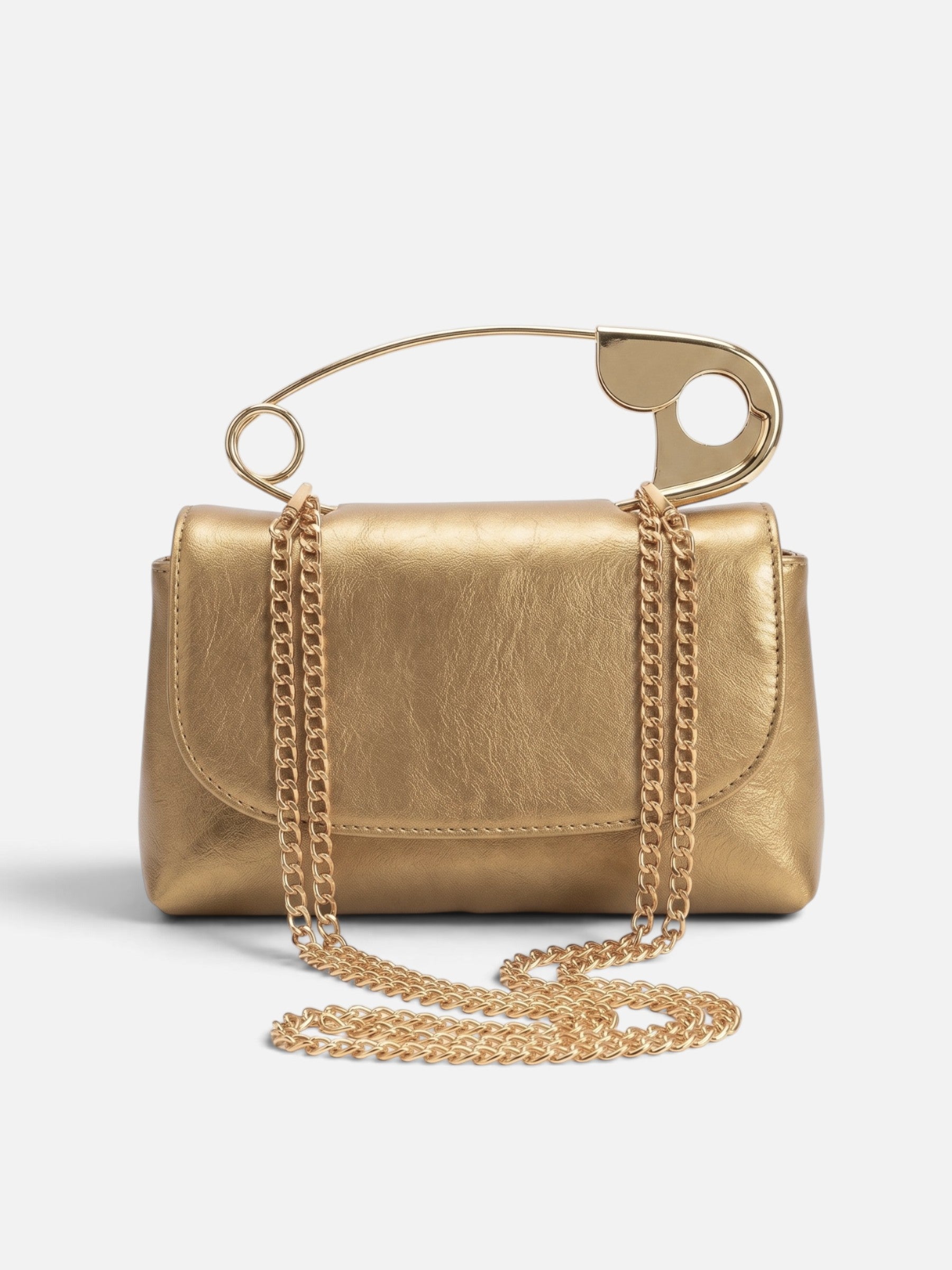 Sac Femme Bandoulière Effet Cuir Épingle Chaîne Dorée