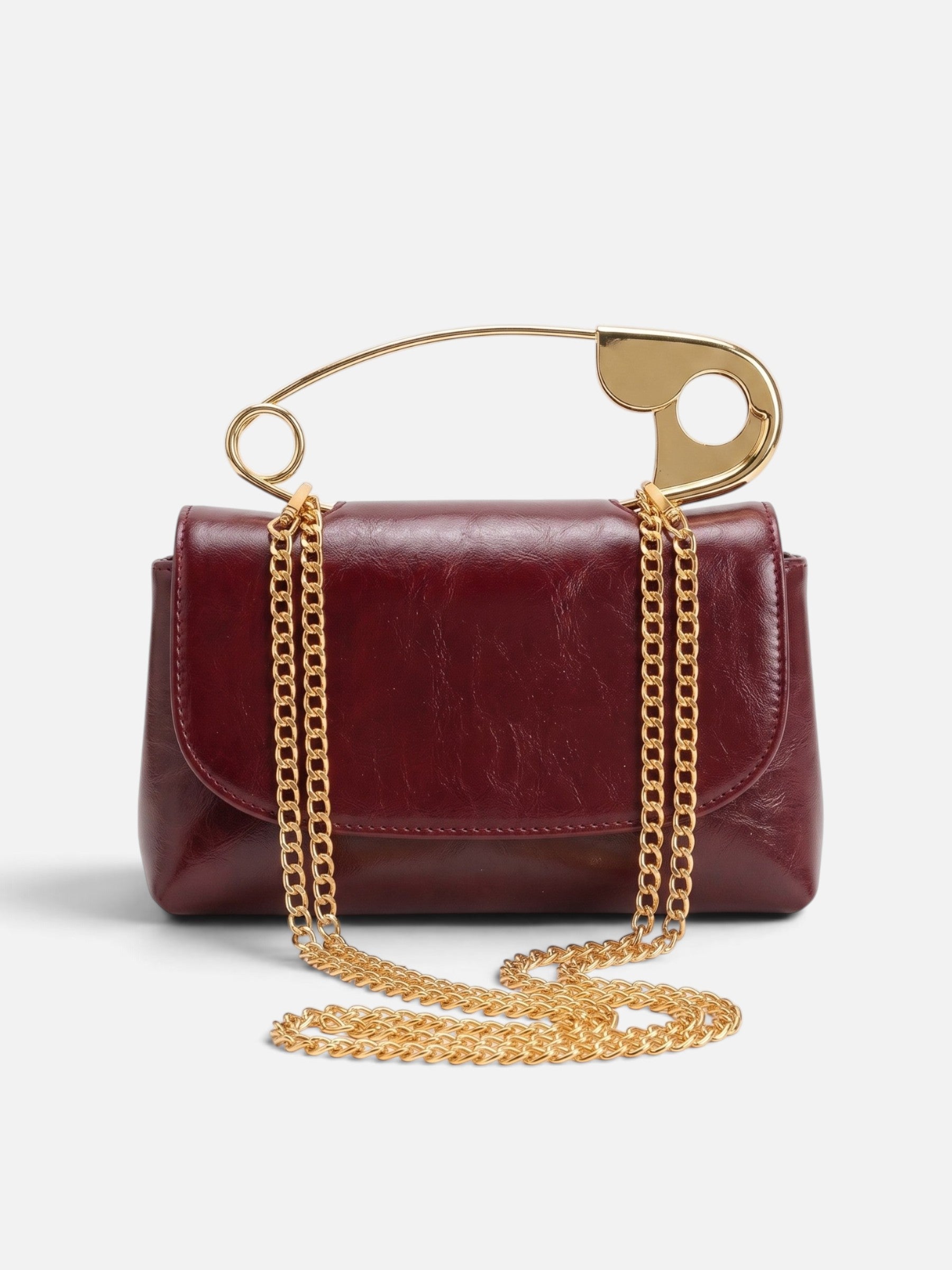Sac Femme Bandoulière Effet Cuir Épingle Chaîne Dorée