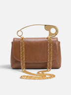 Sac Femme Bandoulière Effet Cuir Épingle Chaîne Dorée