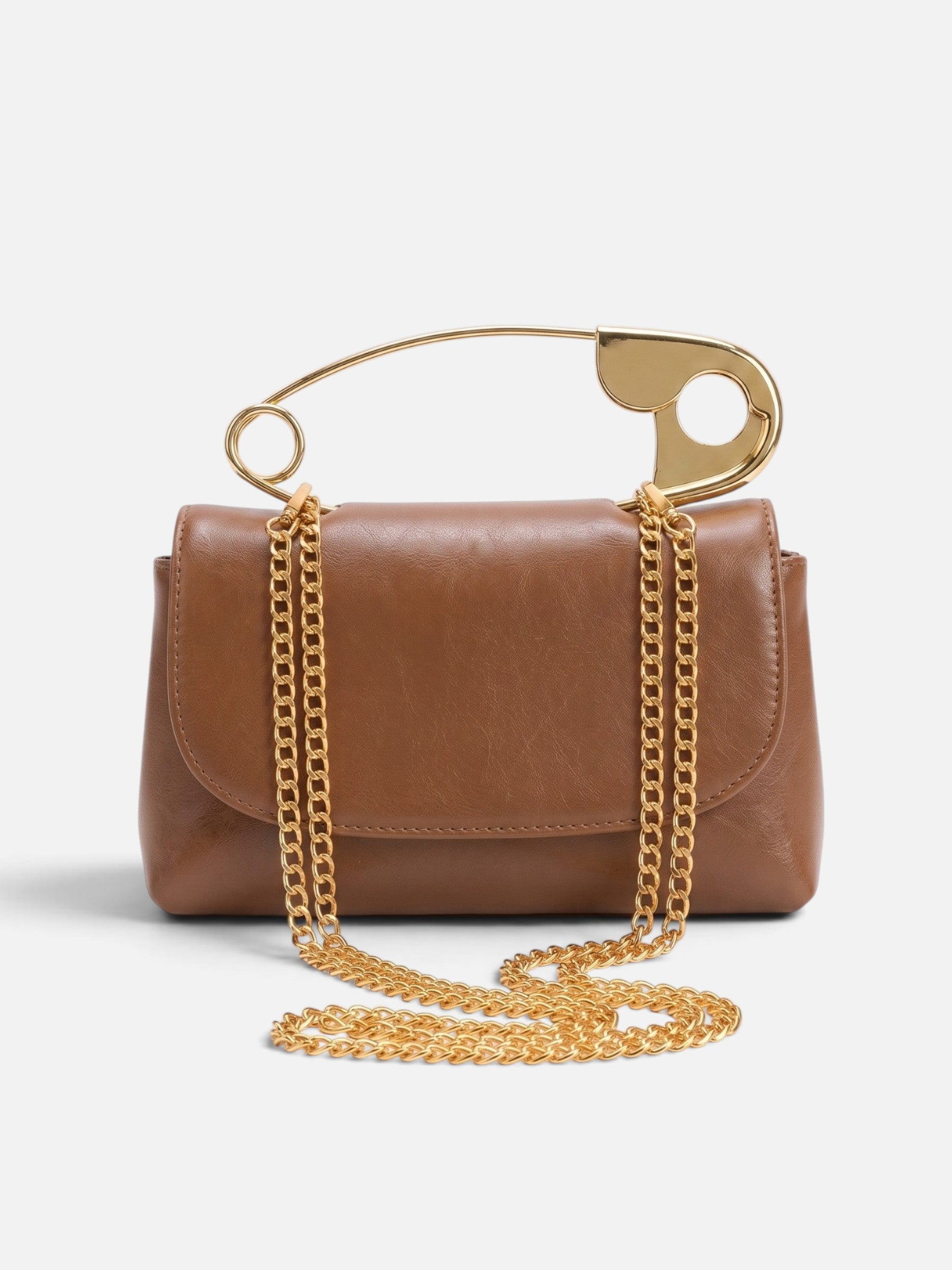 Sac Femme Bandoulière Effet Cuir Épingle Chaîne Dorée