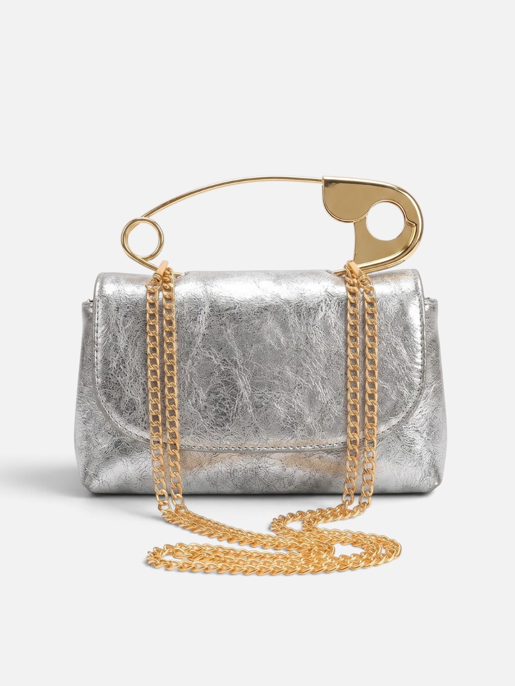 Sac Femme Bandoulière Effet Cuir Épingle Chaîne Dorée