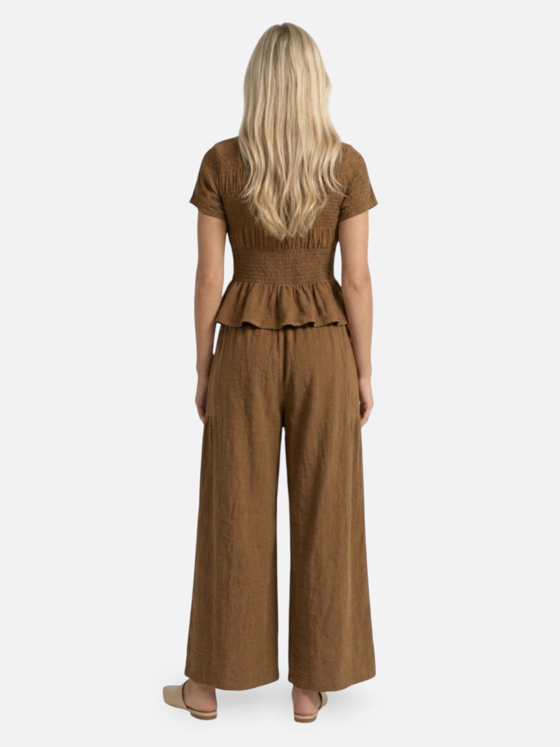 Ensemble femme à manches courtes et pantalon large texturé