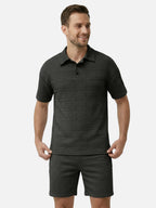 Conjunto de polo y pantalones cortos texturizados de manga corta para hombre