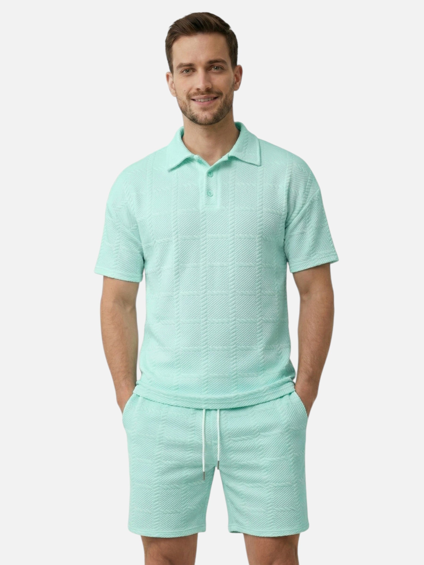 Ensemble polo et short texturé à manches courtes pour homme