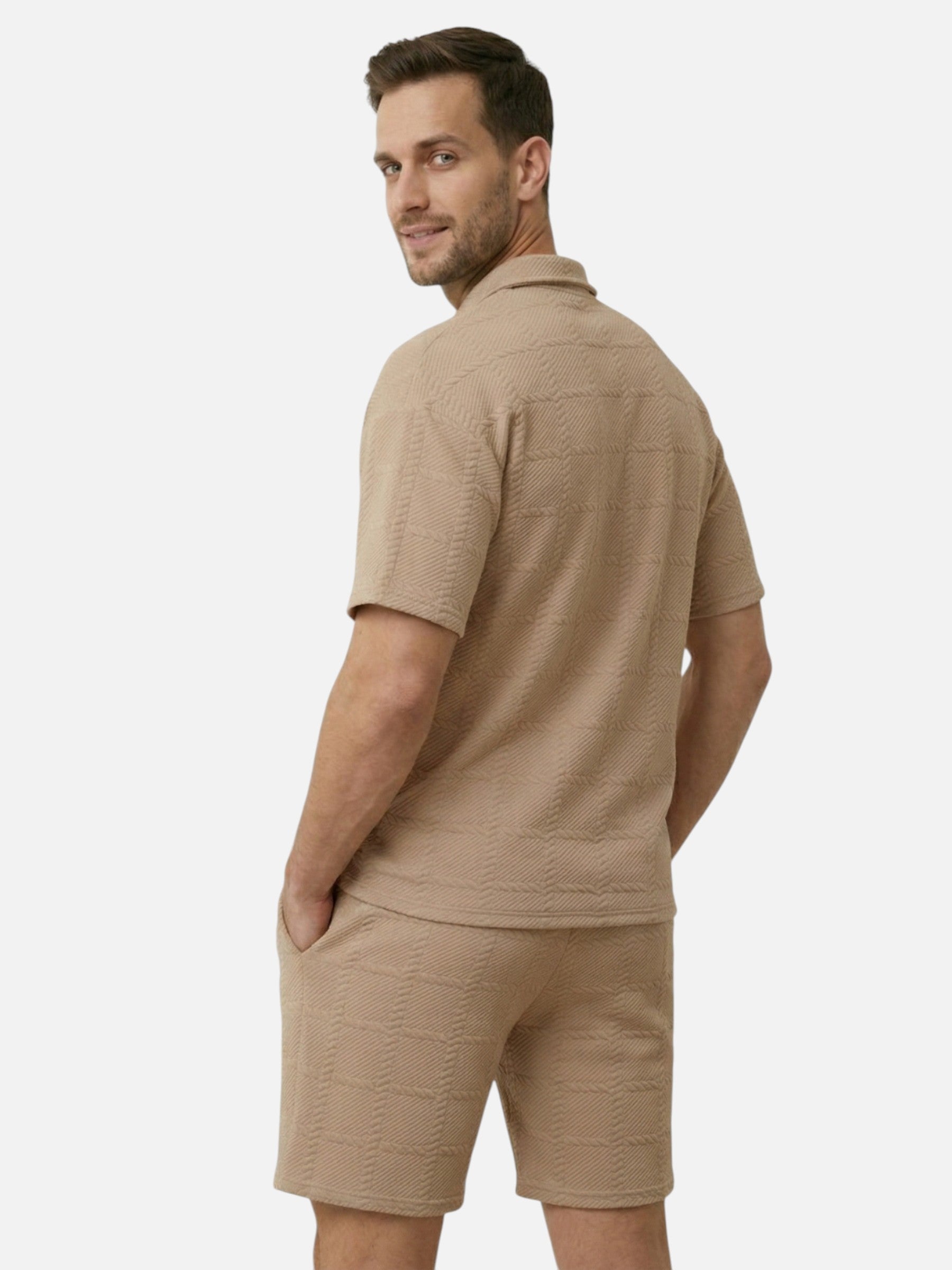 Ensemble polo et short texturé à manches courtes pour homme