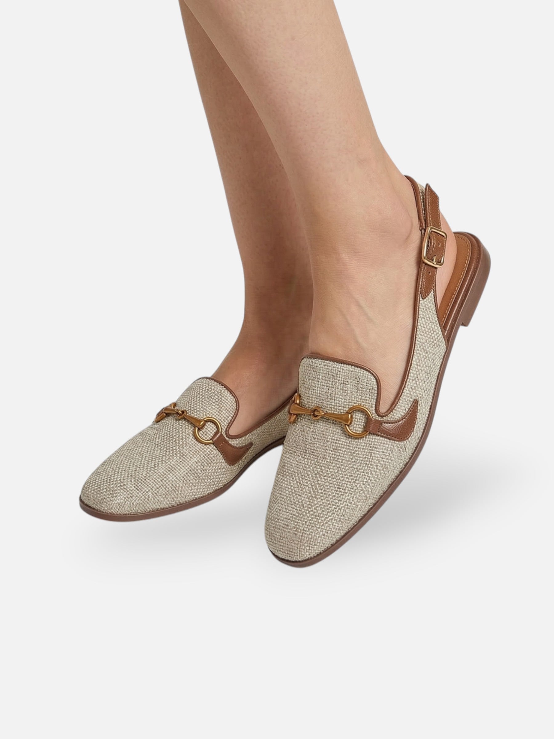 Flat slingback loafers with gold bit for women