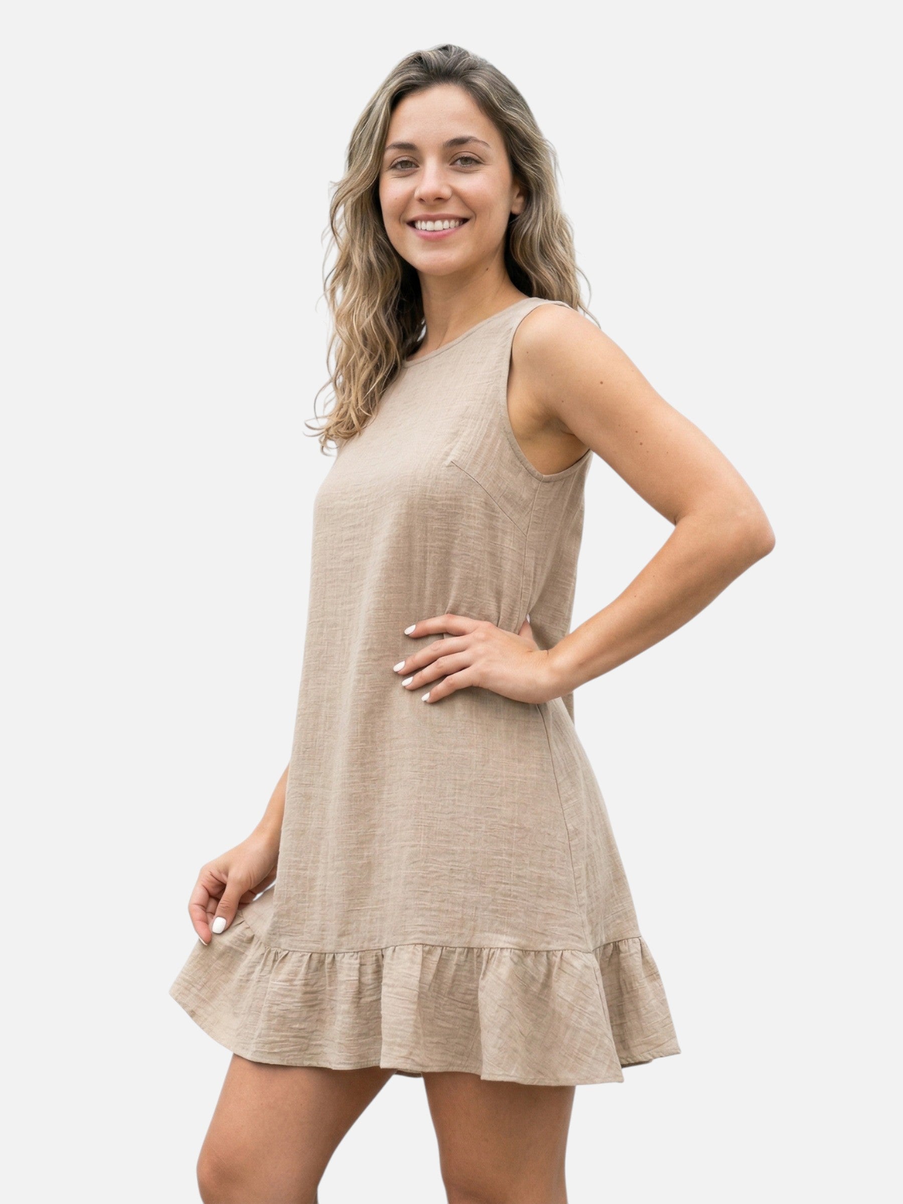 Robe courte sans manches avec ourlet à volants pour femme