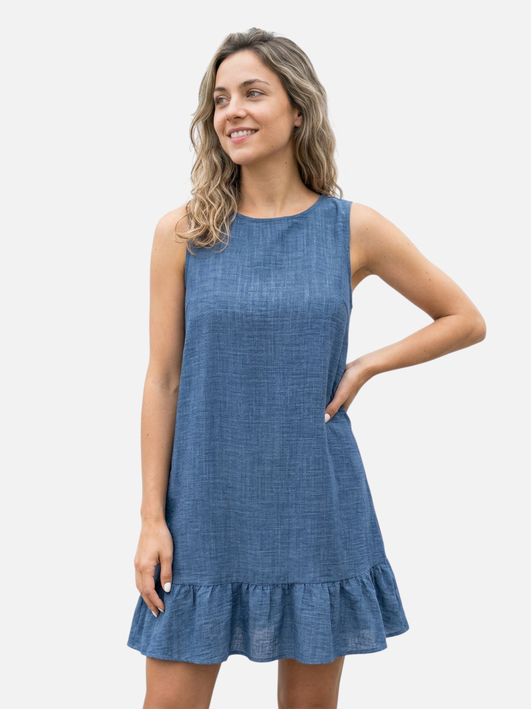 Vestido corto sin mangas con dobladillo de volantes para mujer