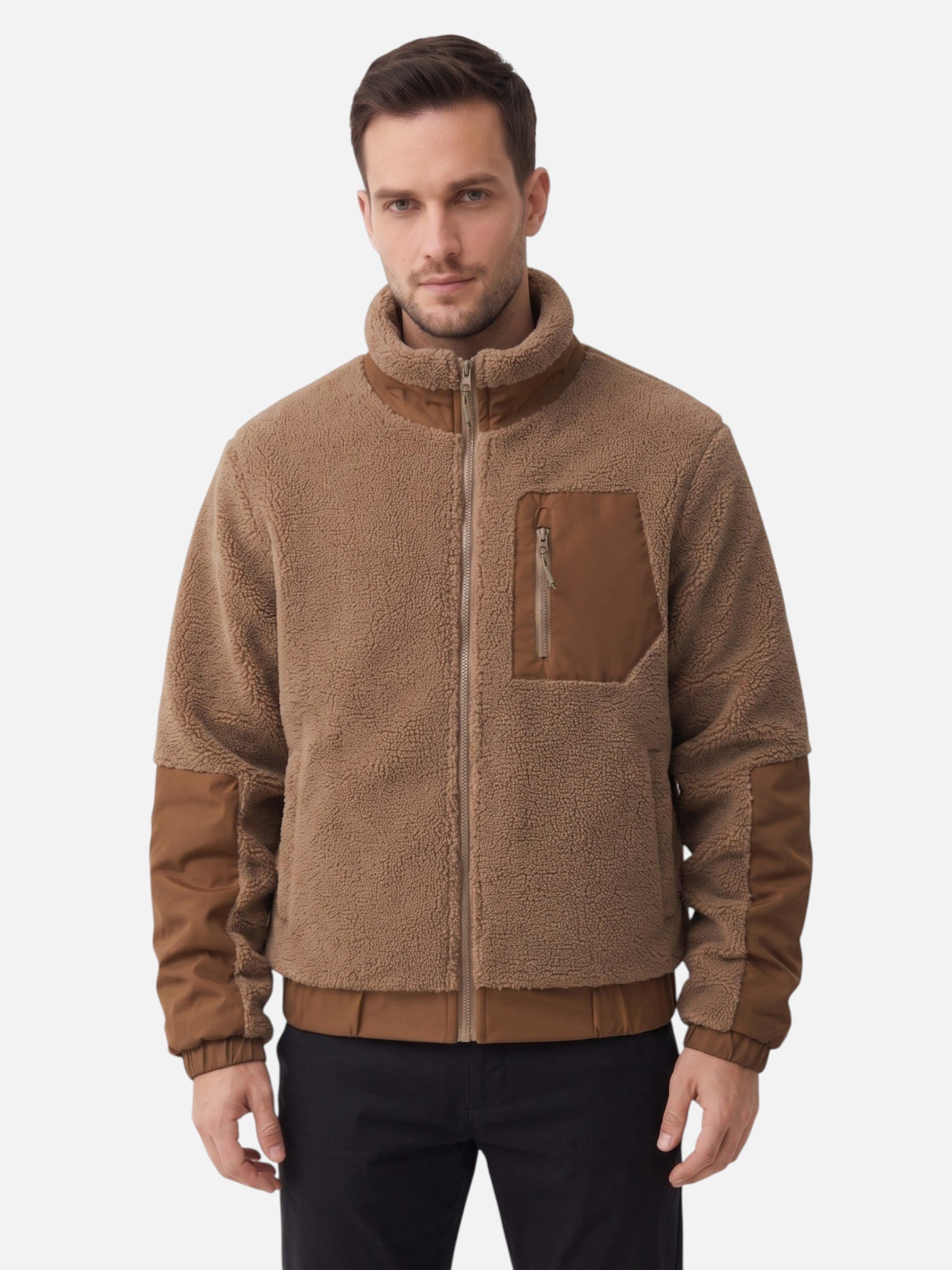 Veste Homme Polaire Sherpa Bicolore Zippée