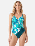 Maillot de Bain Femme Une Pièce Col V Croisé Imprimé Tropical
