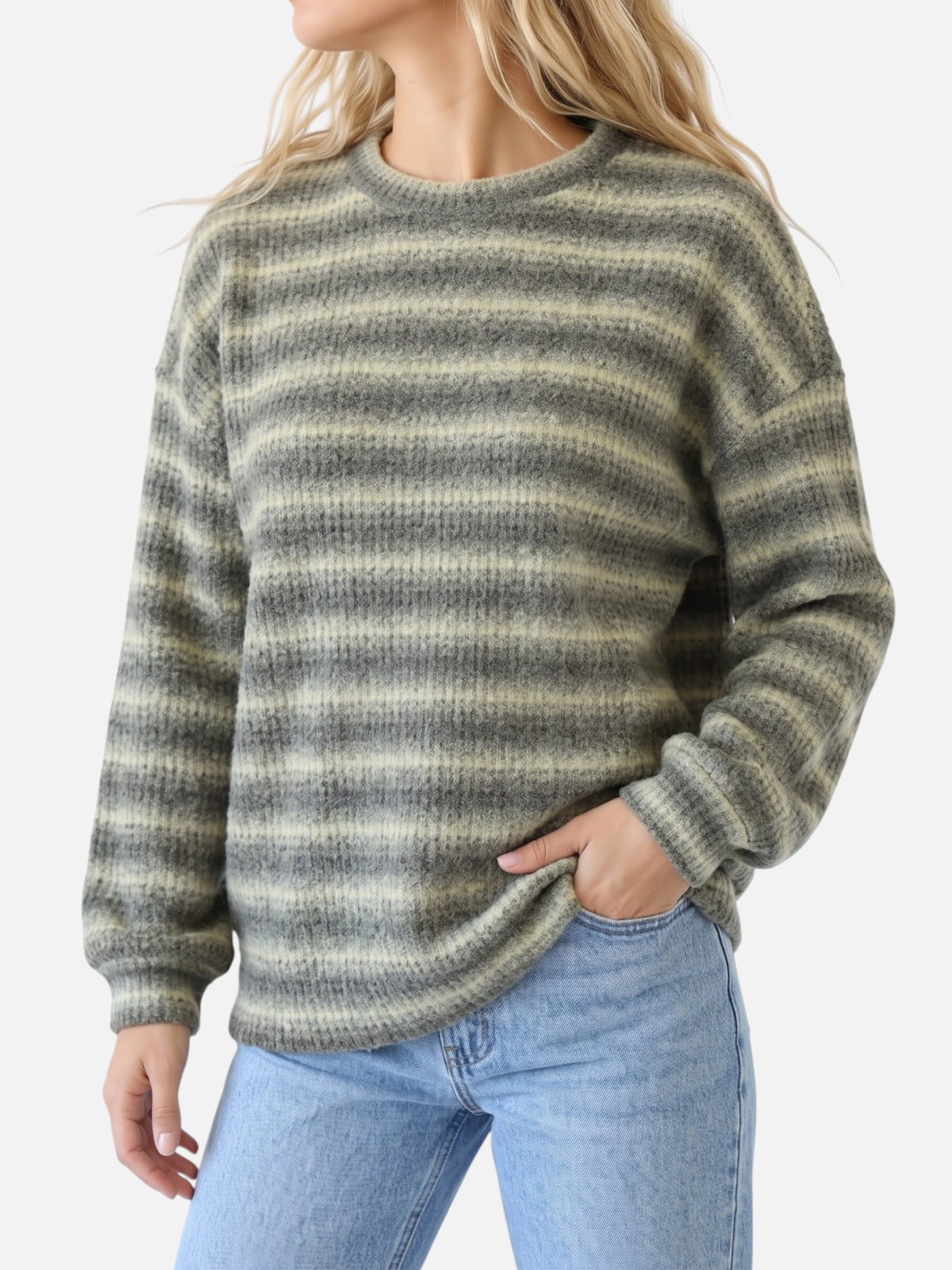 Pull Femme Rayures Dégradé Col Rond
