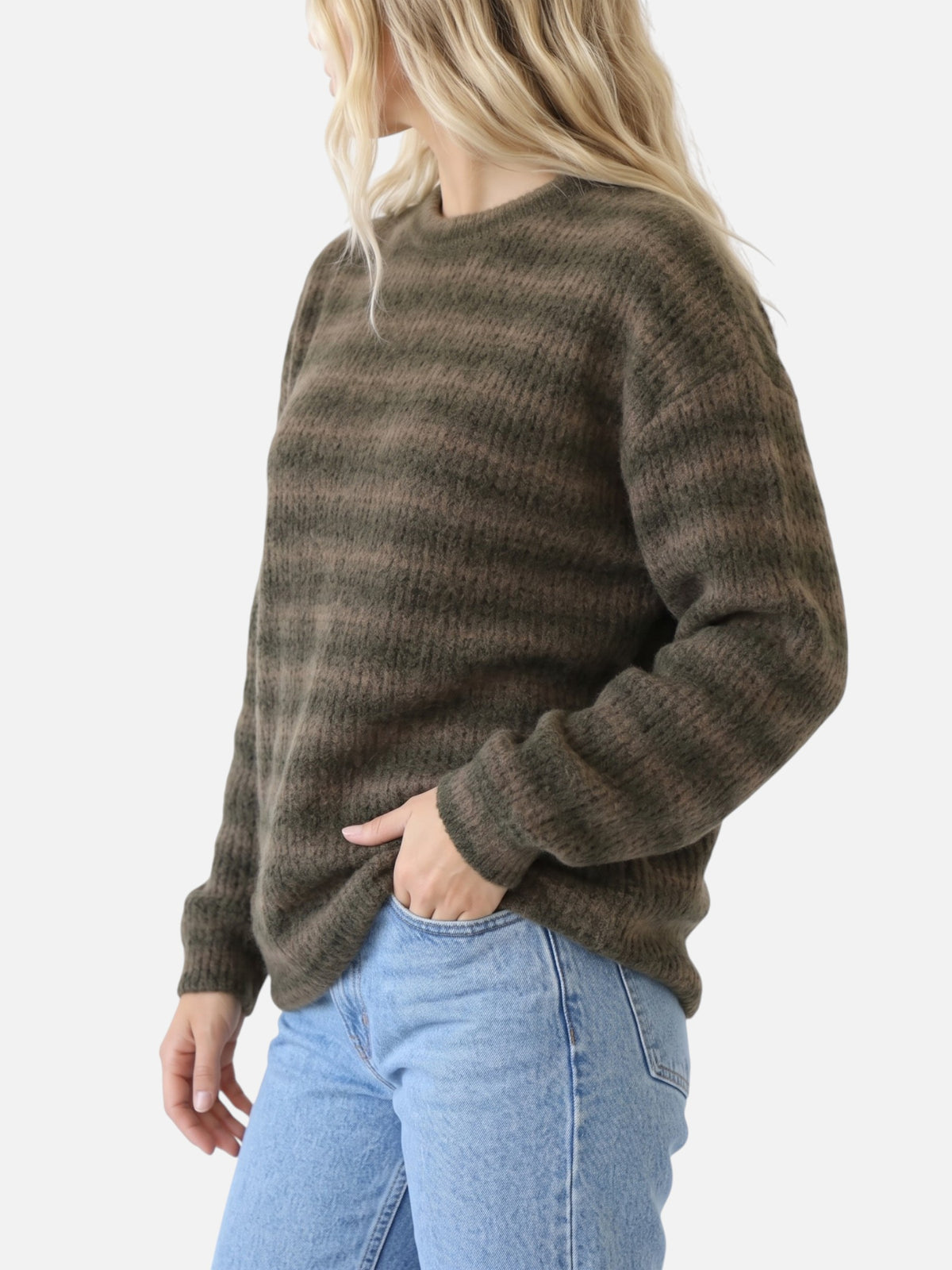 Pull Femme Rayures Dégradé Col Rond