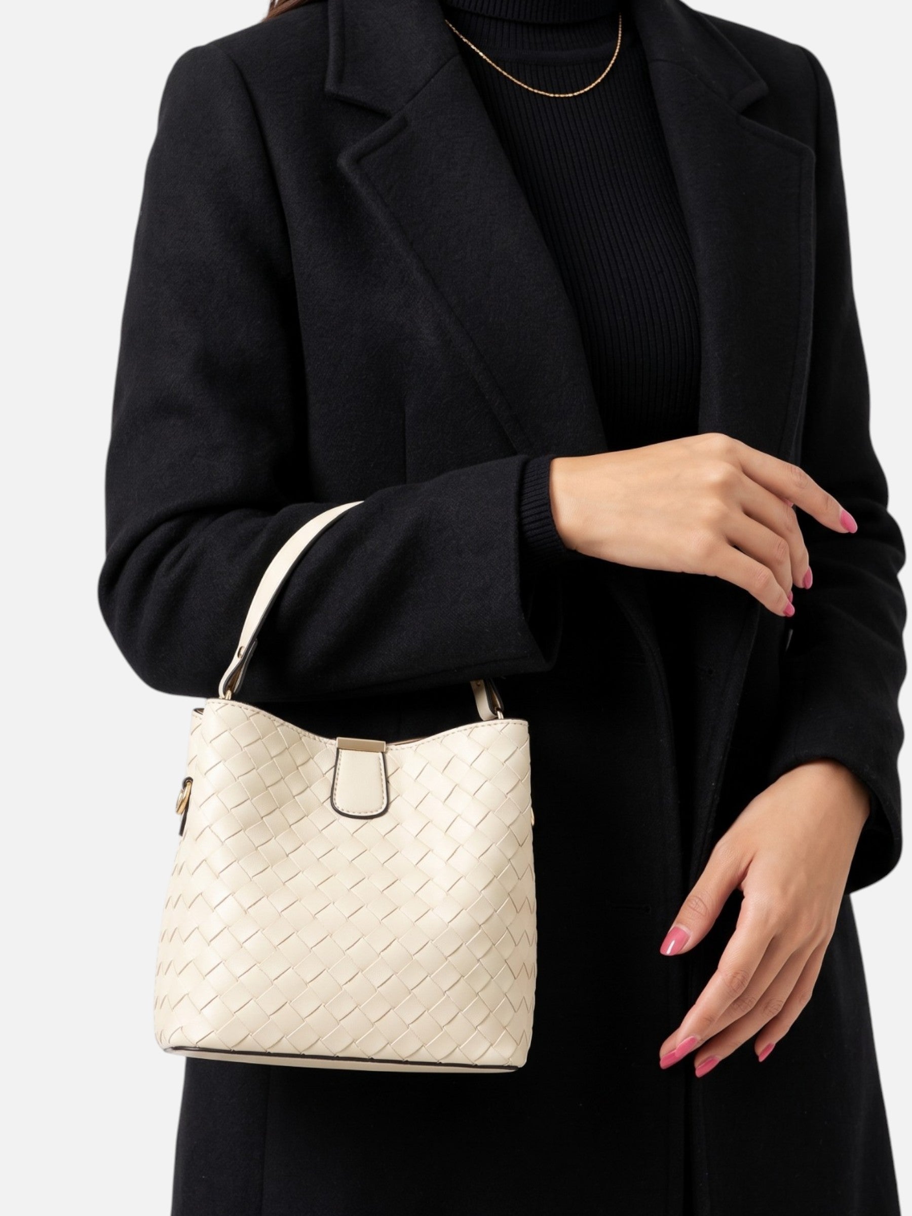 Sac Seau Femme en Cuir Tressé à Bandoulière