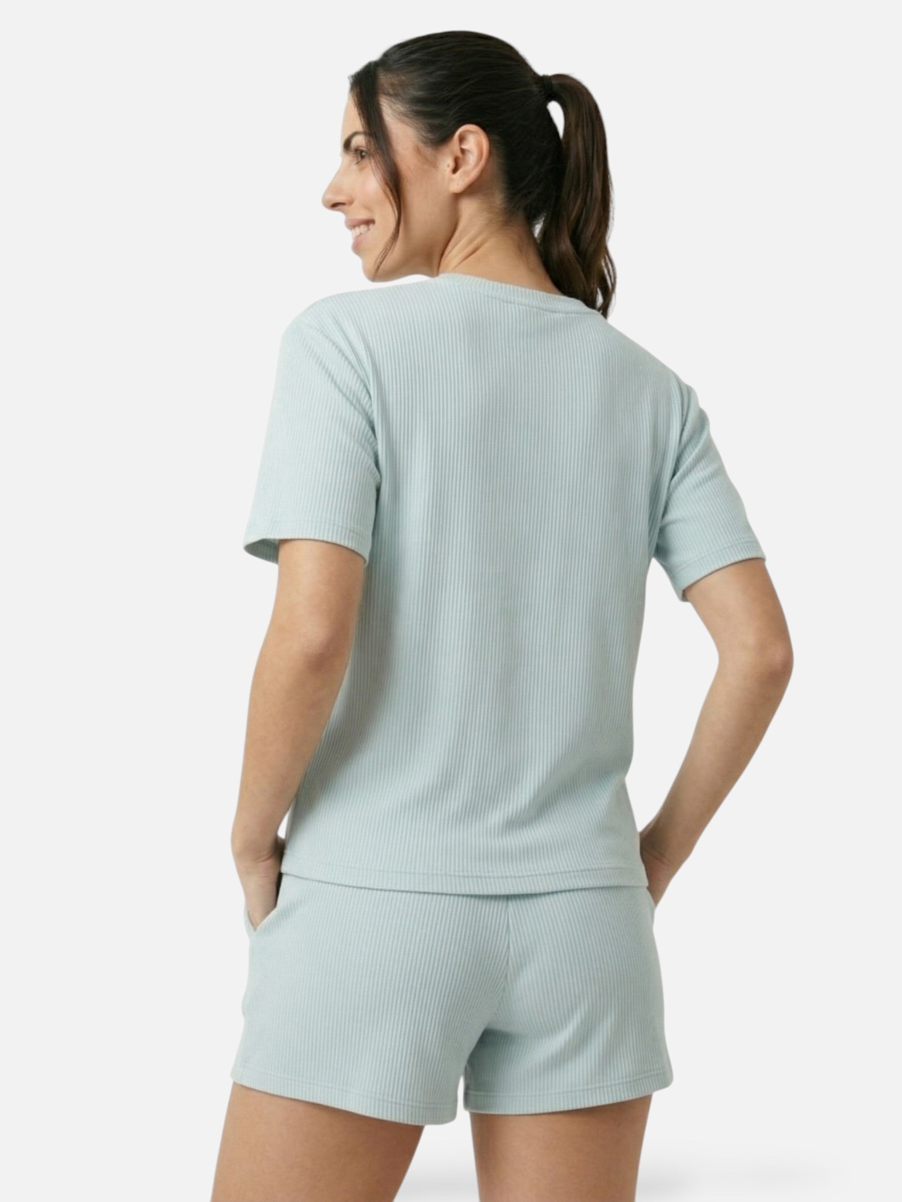 Ensemble femme short et t-shirt manches courtes côtelé