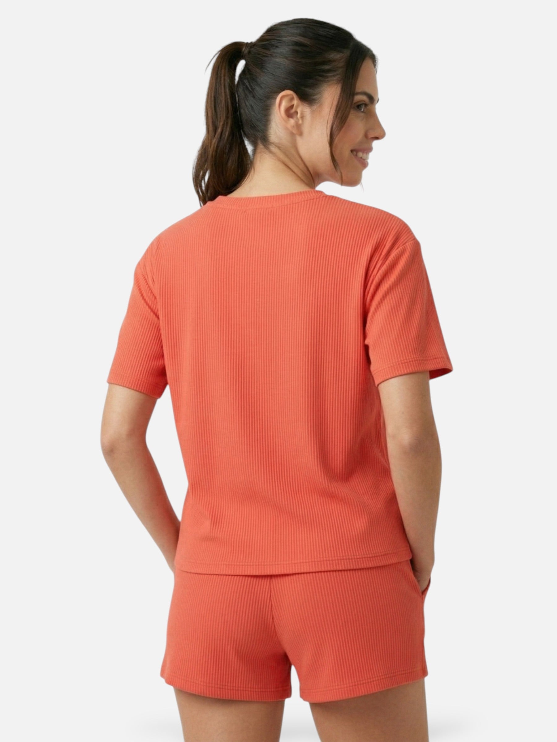Ensemble femme short et t-shirt manches courtes côtelé