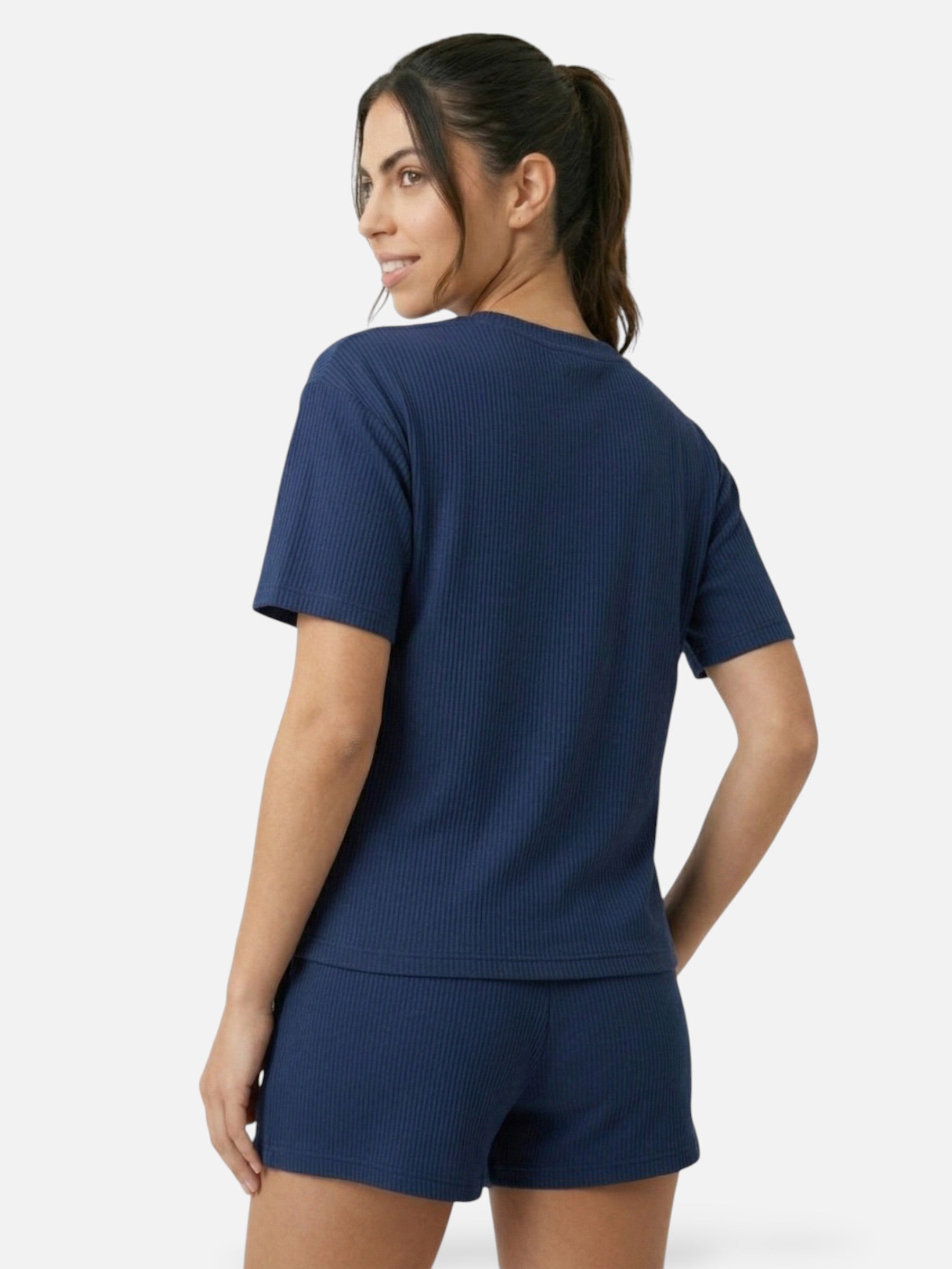 Ensemble femme short et t-shirt manches courtes côtelé