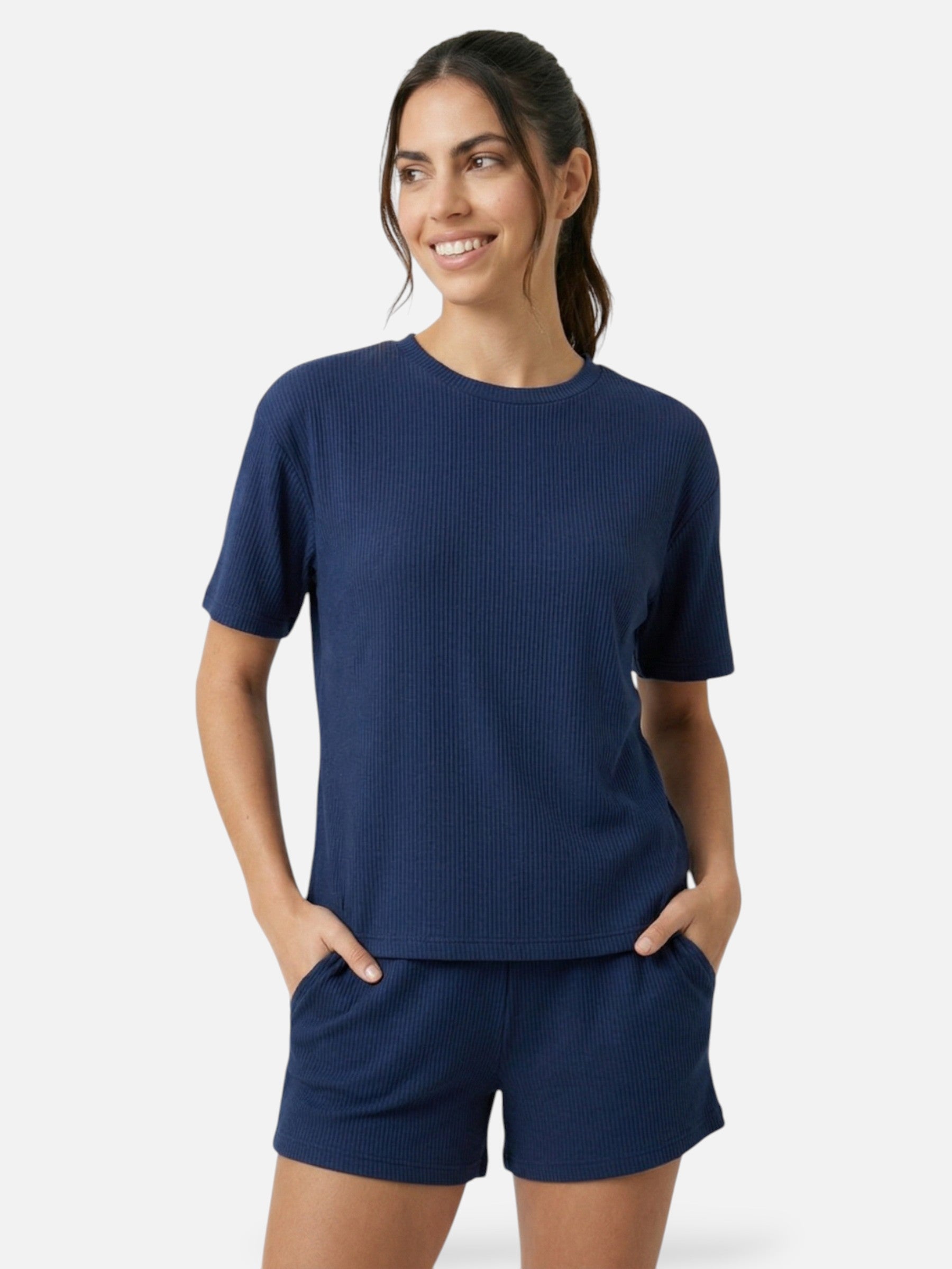 Ensemble femme short et t-shirt manches courtes côtelé