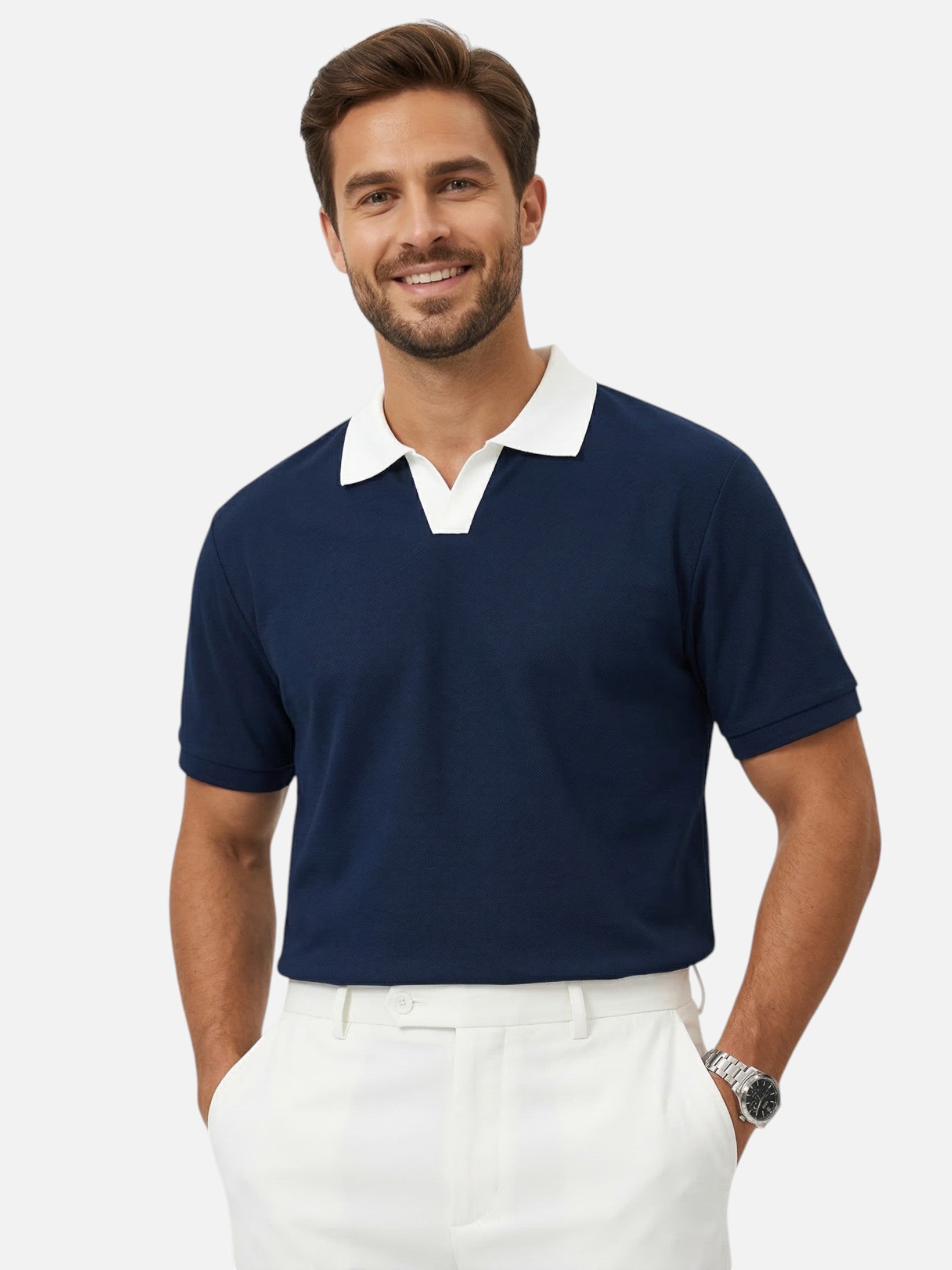 Polo homme manches courtes à col contrasté élégant