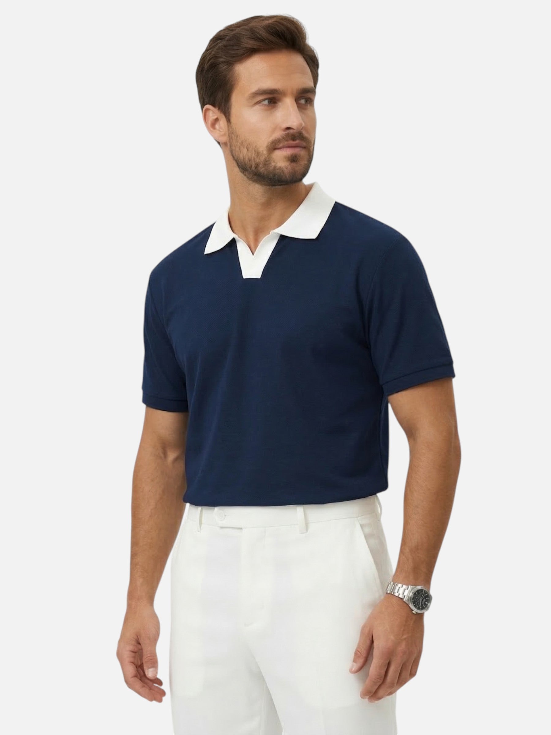 Polo homme manches courtes à col contrasté élégant