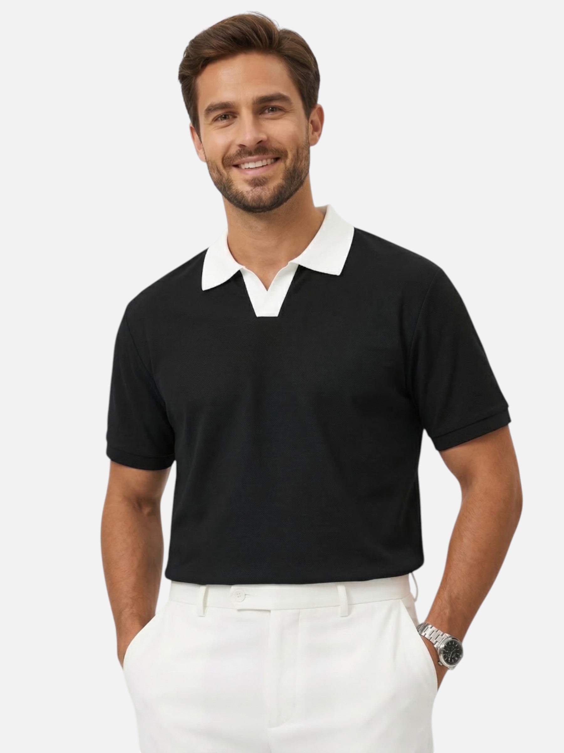 Polo homme manches courtes à col contrasté élégant