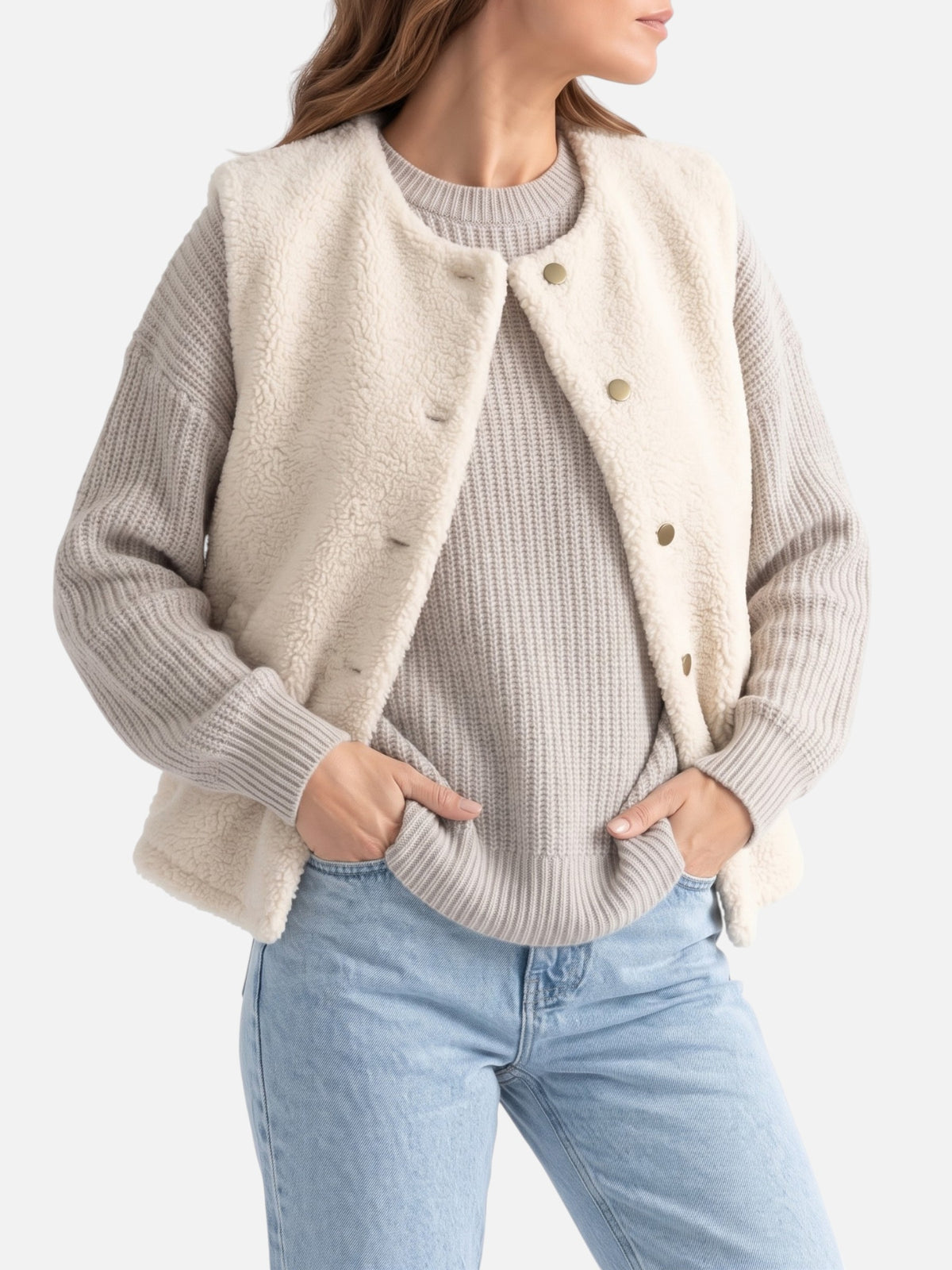 Gilet Sherpa Femme Boutonné