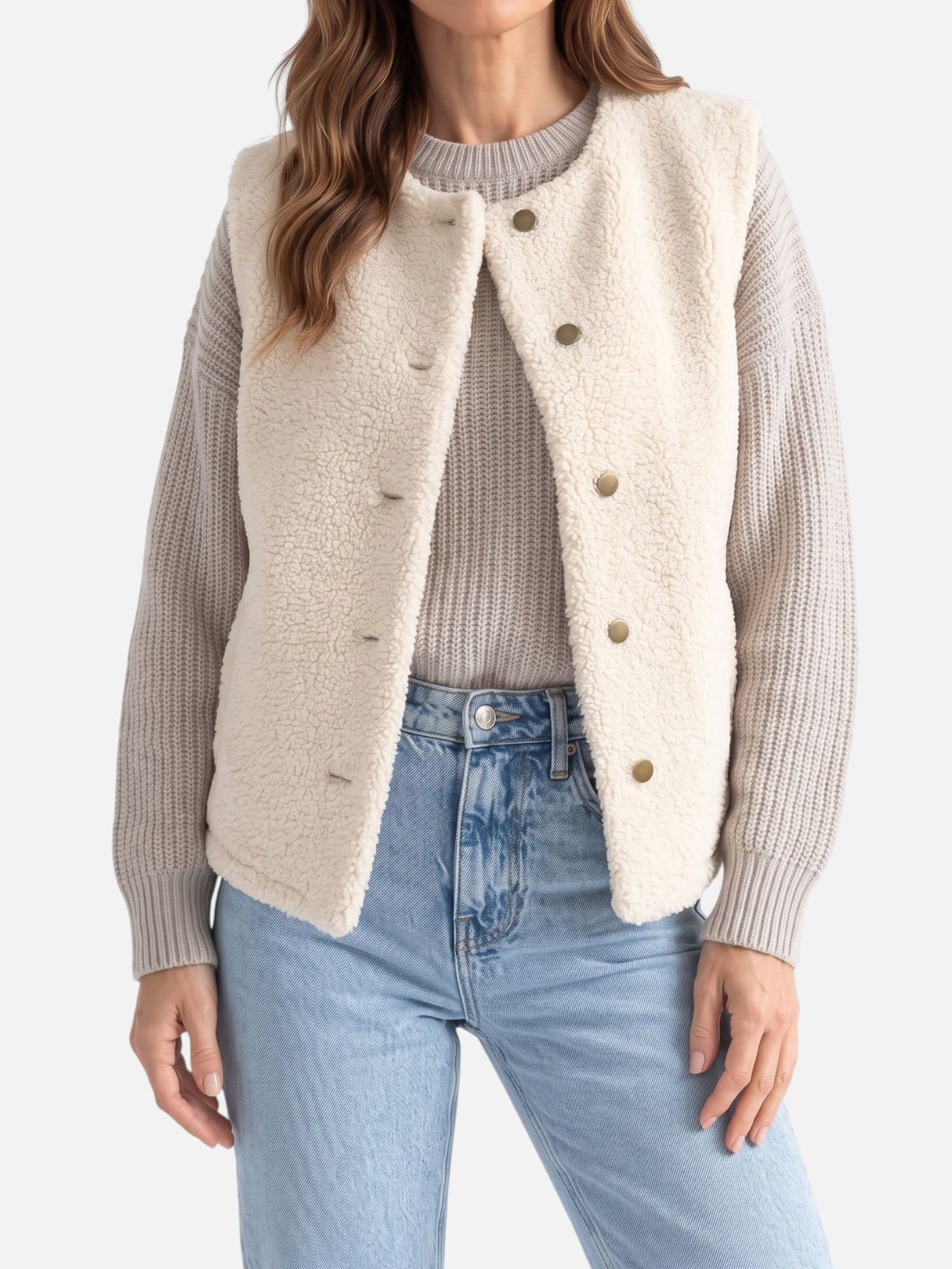 Gilet Sherpa Femme Boutonné