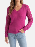 Pull Femme Col V Maille Style Crochet